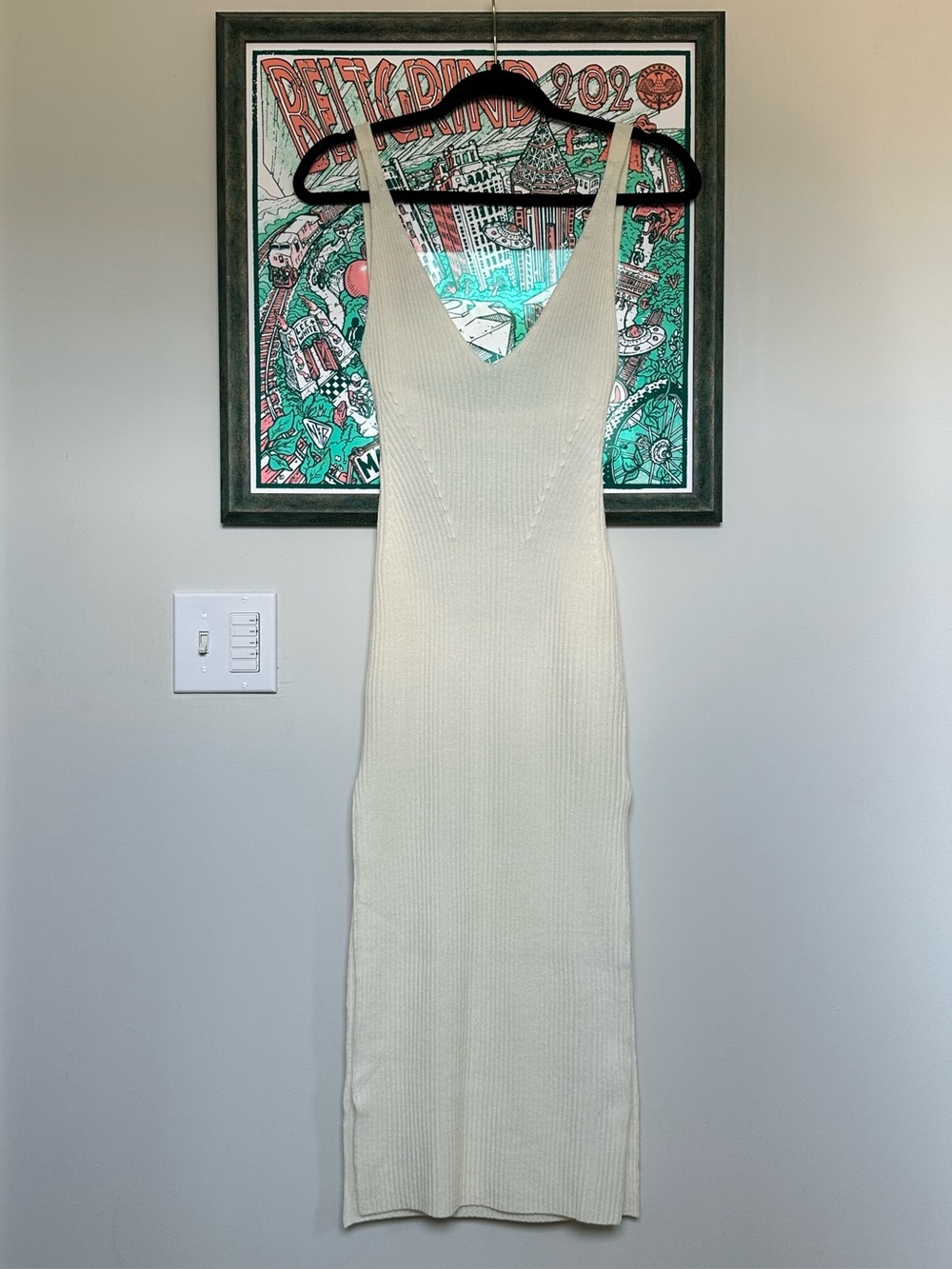 Flook The Label Skylar Off White Ivory Ribbed Cutout Midi Dress Women’s Size S - Picture 4 of 17